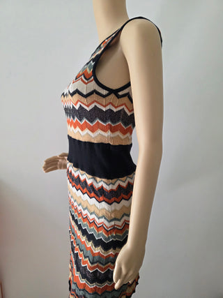 M Missoni Brown Multicolor Striped Merino Wool Mini Dress 10 sz
