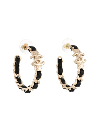 Chanel Gold-tone 2022 Leather Woven CC Turnlock Hoop Earrings