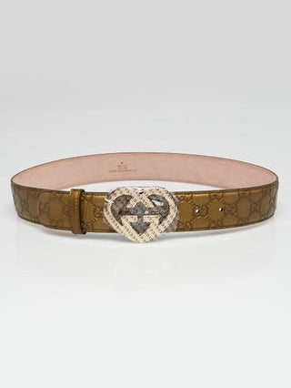 GUCCI Bronze Guccissima Leather GG Heart Buckle Belt Size 85/34