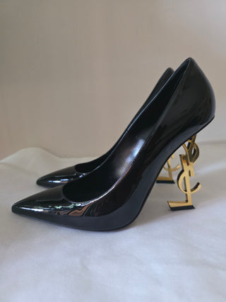Yves Saint Laurent Black Patent Leather Opyum Monogramme Heels 40 sz