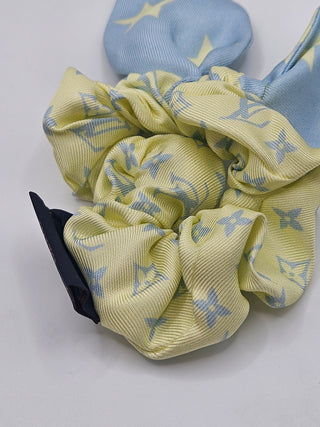 Louis Vuitton Grey multicolor LV logo Chouchou Mini Silk Scrunchie