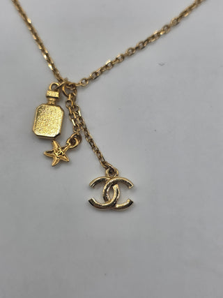 Chanel Gold-tone 2025 Strass Resin CC Star & Perfume Pendant Necklace