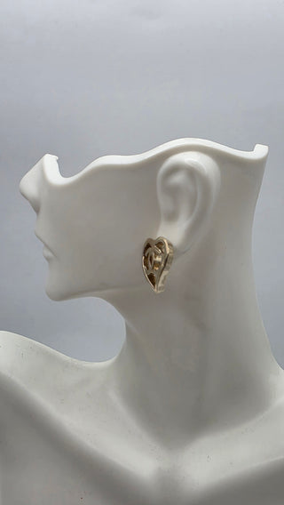 Chanel Gold-tone Interlocking CC Heart Stud Earrings NWT