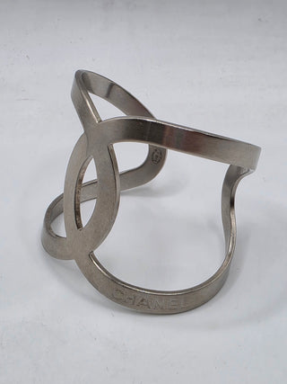 Chanel Silver-tone Interlocking CC Oversized Cuff Bracelet