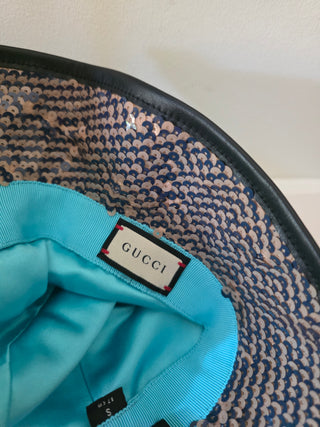 Gucci Brown Blue Sequin Jumbo GG Bucket Hat S sz