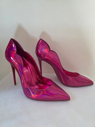 Christian Louboutin Metallic Pink Leather Scalloped Pumps 39.5 sz