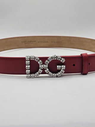 Dolce & Gabbana Red Leather Skinny Crystal D&G Logo Belt M sz