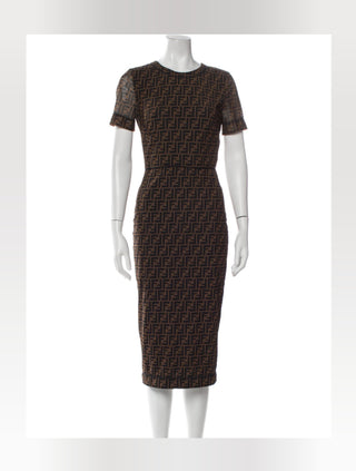 Fendi Brown FF Printed Midi Length Dress XS sz