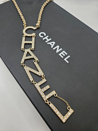 Chanel Gold-tone 2019 Strass 'CHANEL' Lavalier Necklace