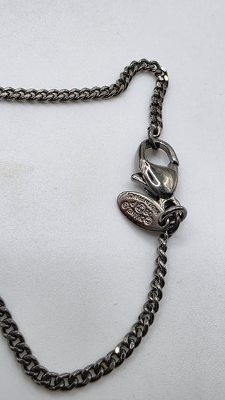 Chanel Silver-tone Faux Pearl Strass Interlocking CC Pendant Necklace