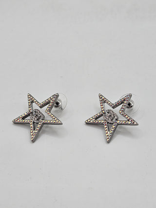 Chanel Silver-tone Strass Star Interlocking Logo Stud Earrings