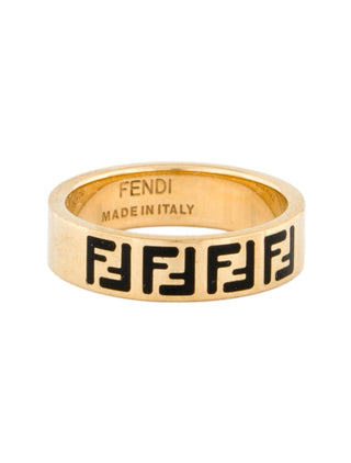 Fendi Gold-tone Enamel FF Logo Band Ring 6 sz