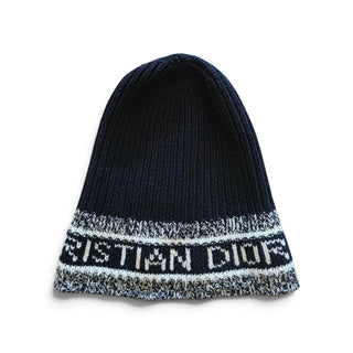 Christian Dior Navy Blue Logo Embroidered wool beanie One sz