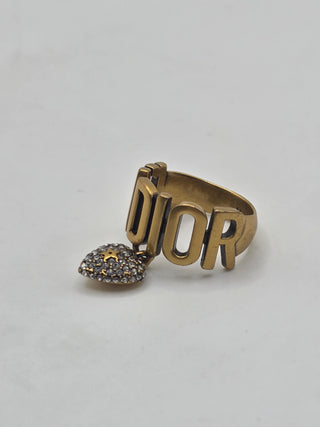 Christian Dior Gold-tone Crystal Heart J'Adior Cocktail Ring 6 sz
