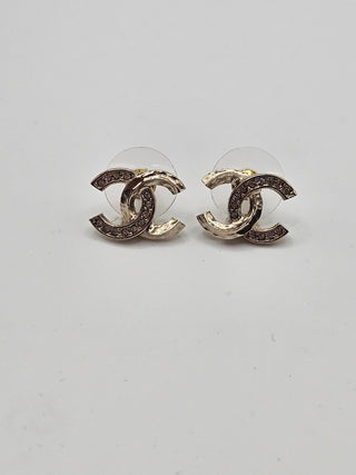 Chanel Gold-tone Strass Interlocking CC Stud Earrings