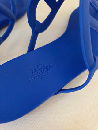 Hermès Blue Egerie Chaîne d'Ancre Insignia Slides 39 sz