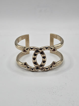 Chanel Gold-tone Wide Textured CC Logo Cuff Bracelet