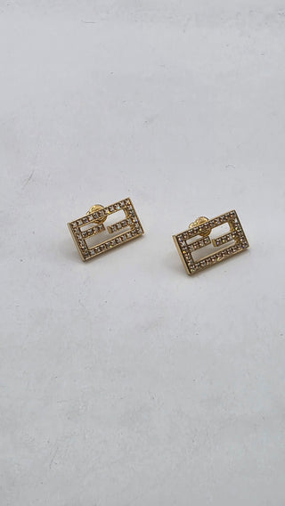 Fendi Gold-tone FF Crystal Baguette Stud Earrings