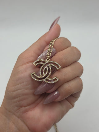 Chanel Gold-tone 100th Anniversary Strass CC Pendant Necklace