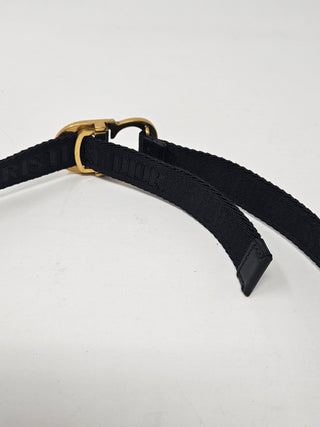 CHRISTIAN DIOR Bkack elastic Skinny Belt with Gold tone CD buckle M sz