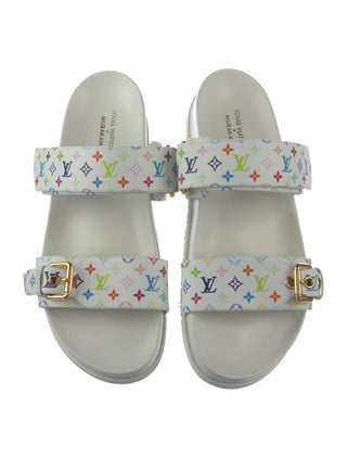 Louis Vuitton White Multicolore LV Monogram Leather Printed Sandals 40 sz