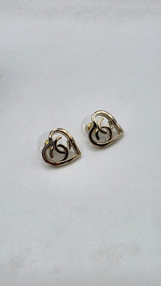 Chanel Gold-tone Interlocking CC Heart Stud Earrings NWT
