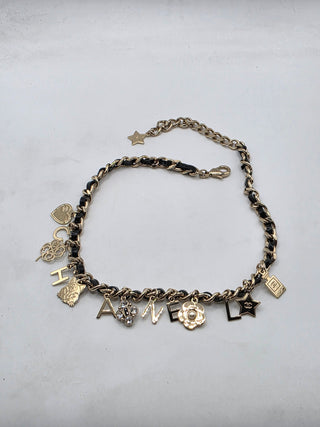 Chanel Gold-tone Faux Pearl, Strass Leather Interlocking Logo Collar Necklace