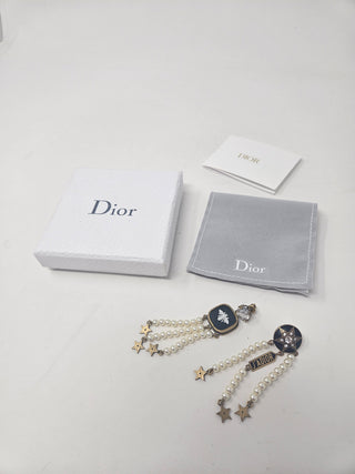 CHRISTIAN DIOR Goldtone Metal/Pearl/Crystal Drop Star Earrings