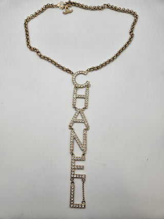 Chanel Gold-tone 2019 Strass 'CHANEL' Lavalier Necklace