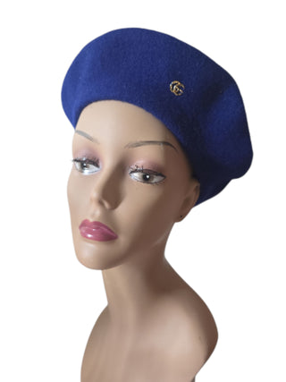 Gucci Blue GG logo charm Wool Beret M sz