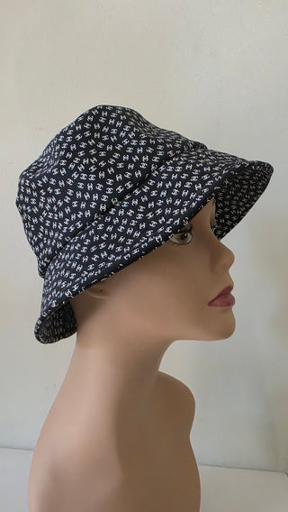 Chanel Black white Interlocking CC Nylon Bucket Hat S sz