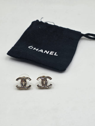 Chanel Gold-tone Interlocking Strass CC Stud Earrings