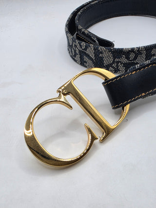 Christian Dior Blue Trotter Logo Canvas CD Belt 80 sz