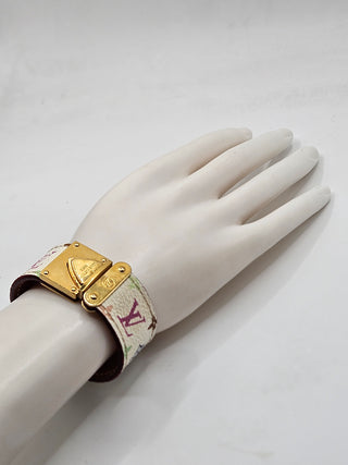 Louis Vuitton Gold-tone Multicolor Leather Koala Lock Bracelet