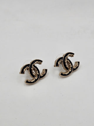 Chanel Gold-tone Enamel Interlocking CC Stud Earrings