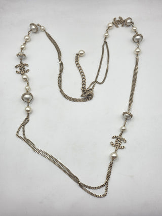 Chanel Faux Pearl CC Station Double Strand Necklace