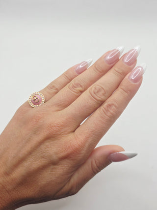 Christian Dior Crystal pink Resin CD Cocktail Ring 5.25 sz
