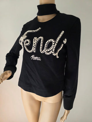 Fendi Black Graphic Print Mock Neck Sweatshirt XS sz