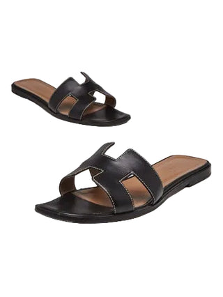 Hermes Black Calfskin Leather Oran Flat Sandals 39.5 sz