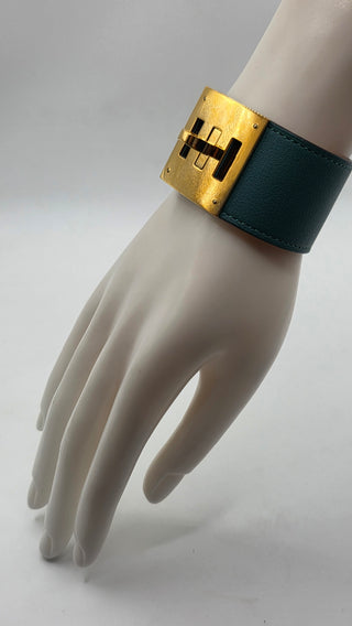 Hermès Green Leather Kelly Dog Wrap Bracelet