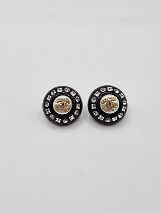 Chanel Black Resin Faux Pearl Crystal CC Stud Earrings