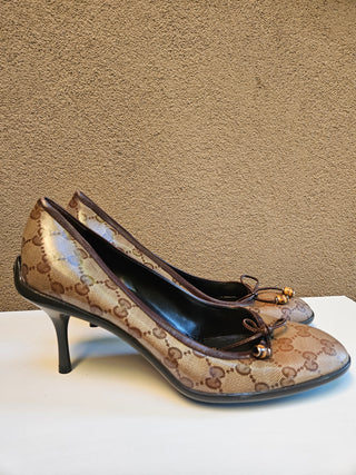 Gucci Brown GG Monogram mid heel pumps 39.5 sz