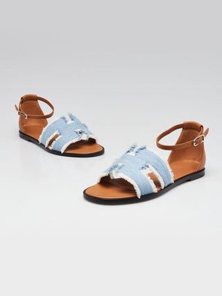 Hermes Blue Clair Brige Denim Santorini Sandals 37 sz