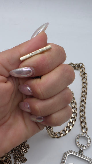 Chanel Strass Interlocking CC Gold-tone Long Station Necklace