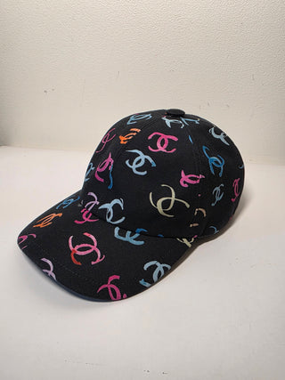 Chanel Black multicolor Interlocking CC Printed Baseball Cap
