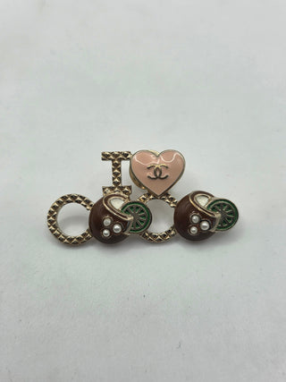 Chanel Gold-tone Faux Pearl Enamel I Love Coco Pin