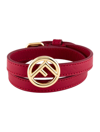 Fendi Red Leather F Is Fendi Double Wrap Bracelet