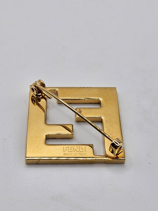 Fendi Gold-tone Forever Fendi FF logo Enamel Brooch