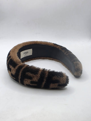 Fendi Brown FF Pattern Print Shearling Headband