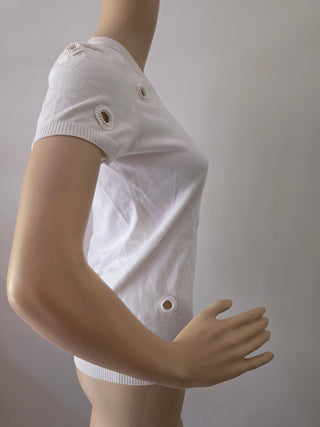 Chanel White Interlocking CC logo Shortsleeve Top US6, FR38